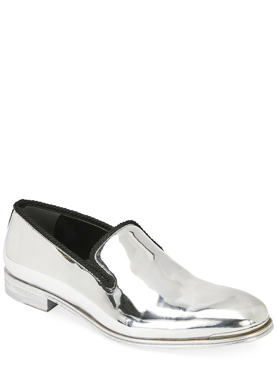 Image 1 of 1: Men's Metallic Leather Slip-On Dress Shoes