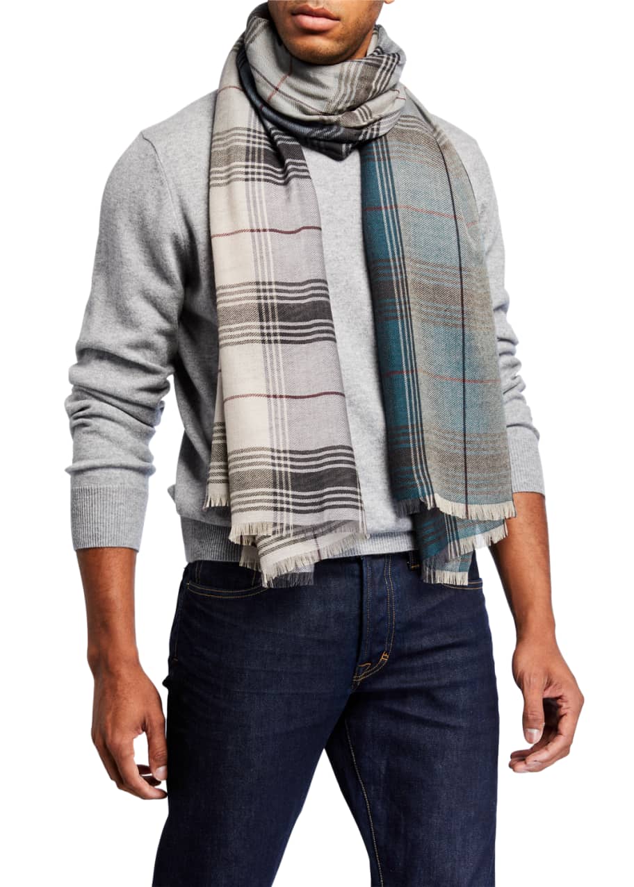 Loro Piana Men's Plaid Cashmere/Silk Scarf Bergdorf Goodman