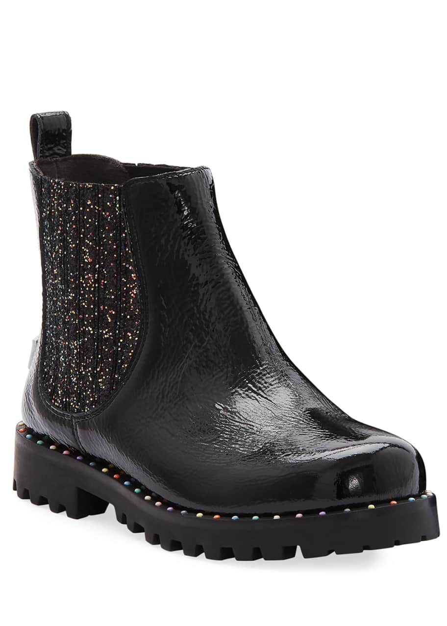 Image 1 of 1: Lara Rainbow Studded Patent Leather Boots, Baby/Toddler/Kids