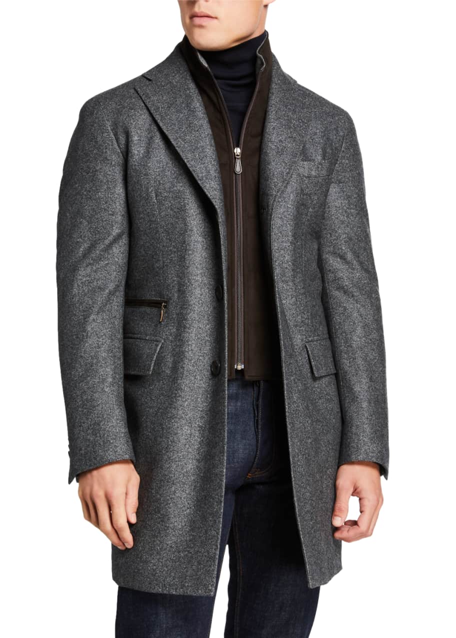 Neiman Marcus Men's Wool Twill Car Coat w/ Suede Trim - Bergdorf Goodman