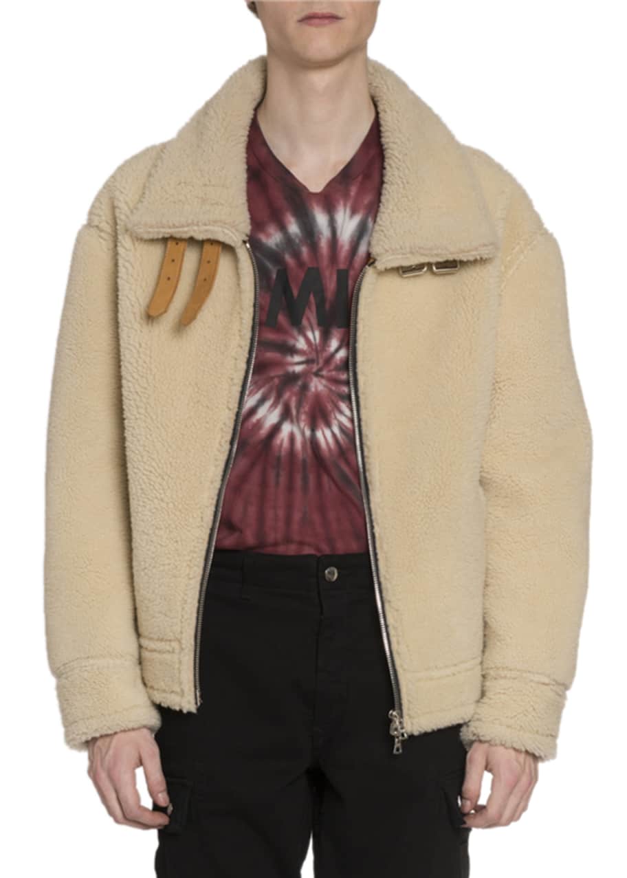 Amiri Men s Oversized Shearling Jacket w Leather Straps