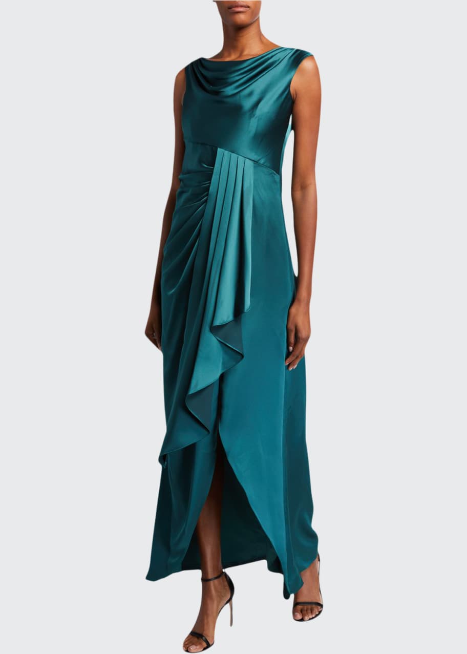 aidan mattox draped shawl gown