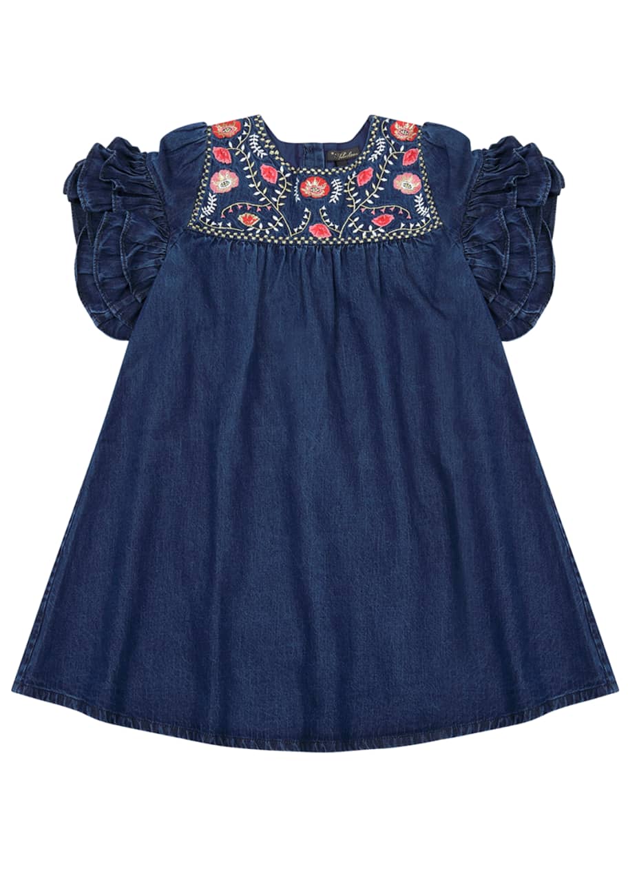 Image 1 of 1: Ginny Denim Embroidered Dress, Size 8-12