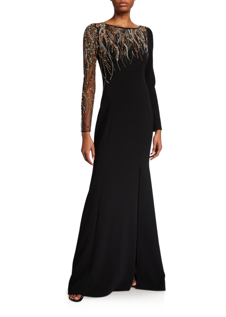Theia long 2025 sleeve gown