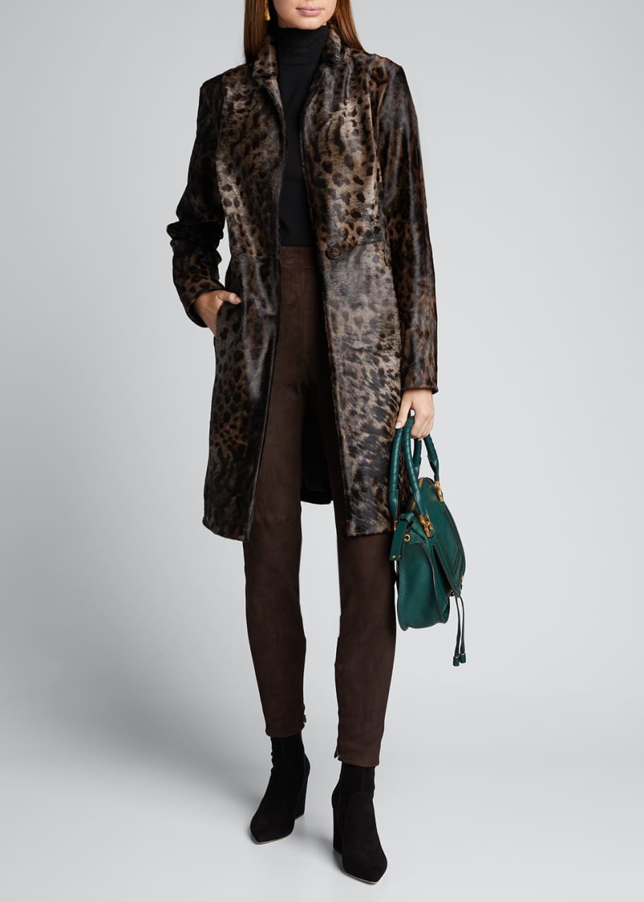 Elie Tahari Angelina One Button Animal Print Calf Hair Coat