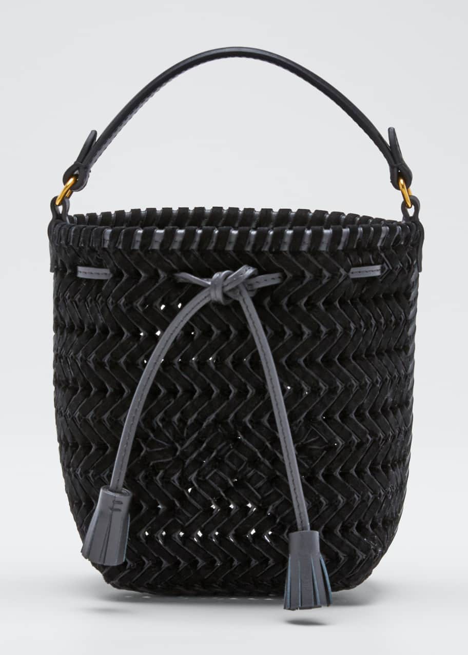 Image 1 of 1: The Neeson Tiny Velvet Ribbon Drawstring Bucket Bag, Black