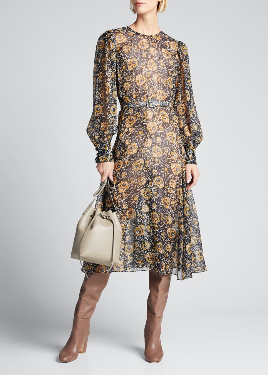 Veronica Beard Oneida Printed Long-Sleeve Midi Dress w/ Belt - Bergdorf  Goodman