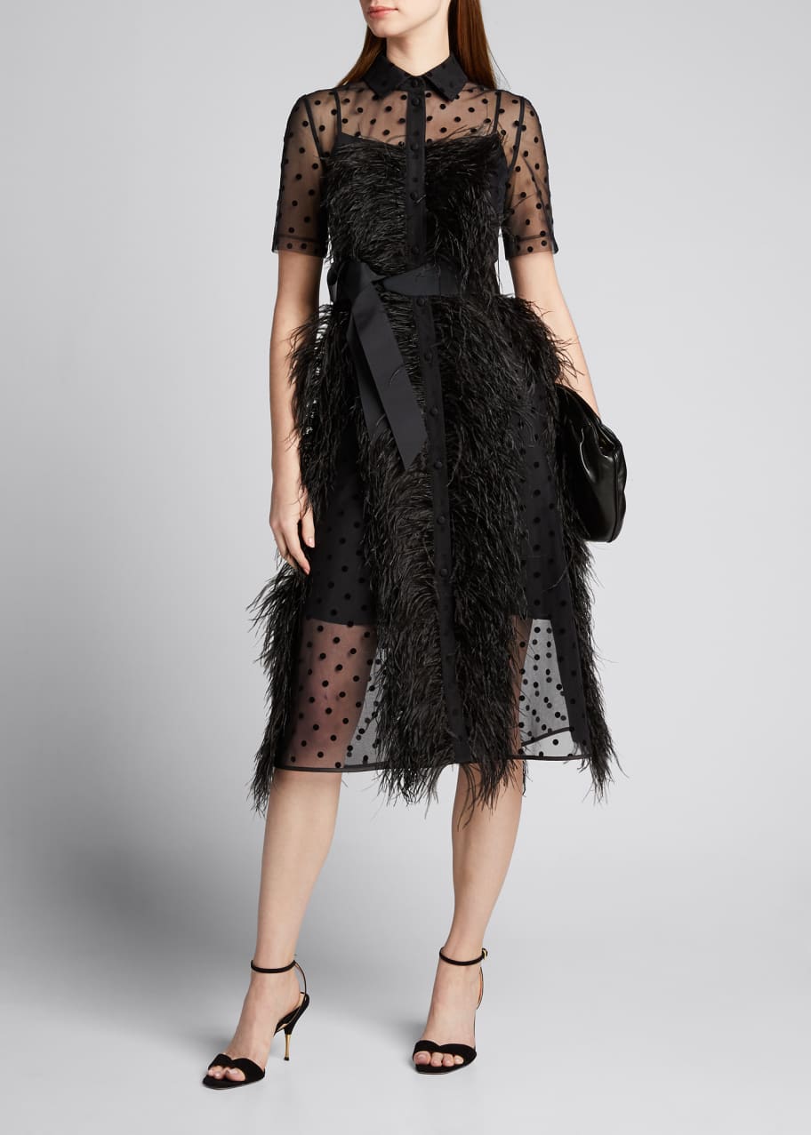 Image 1 of 1: Lace Shirtdress with Feather Details