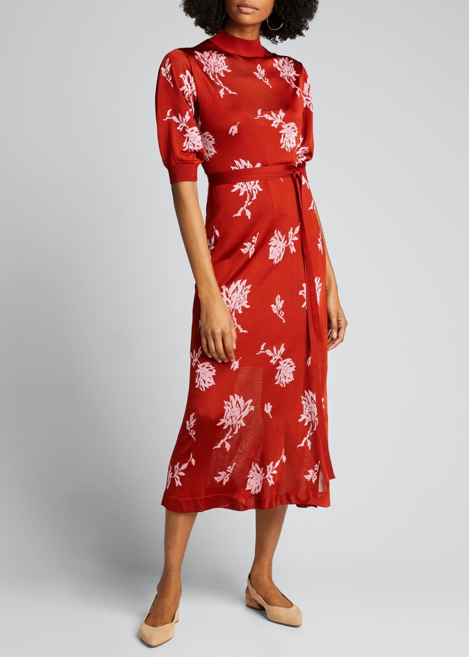 Image 1 of 1: Embellished Floral Jacquard Midi Dress