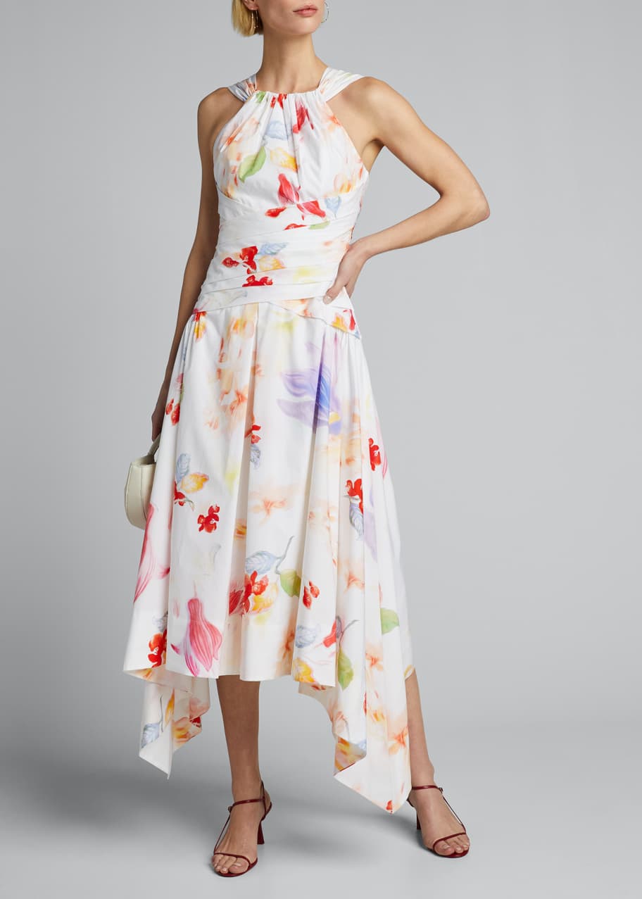 Peter Pilotto Floral Cotton Asymmetric Halter Dress - Bergdorf Goodman