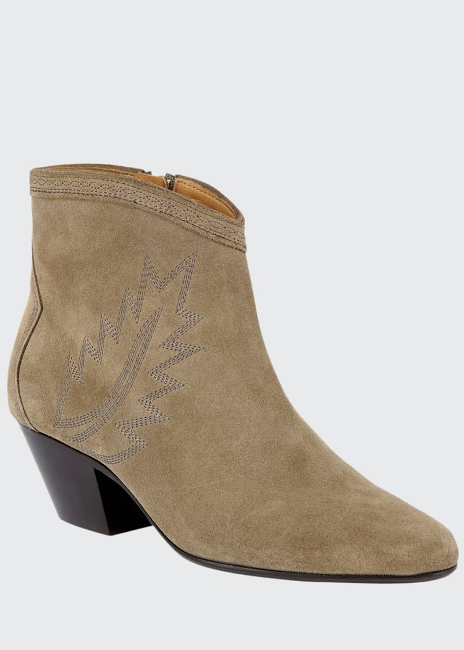 Isabel Marant Dacken Suede Booties with Flame Stitching Bergdorf