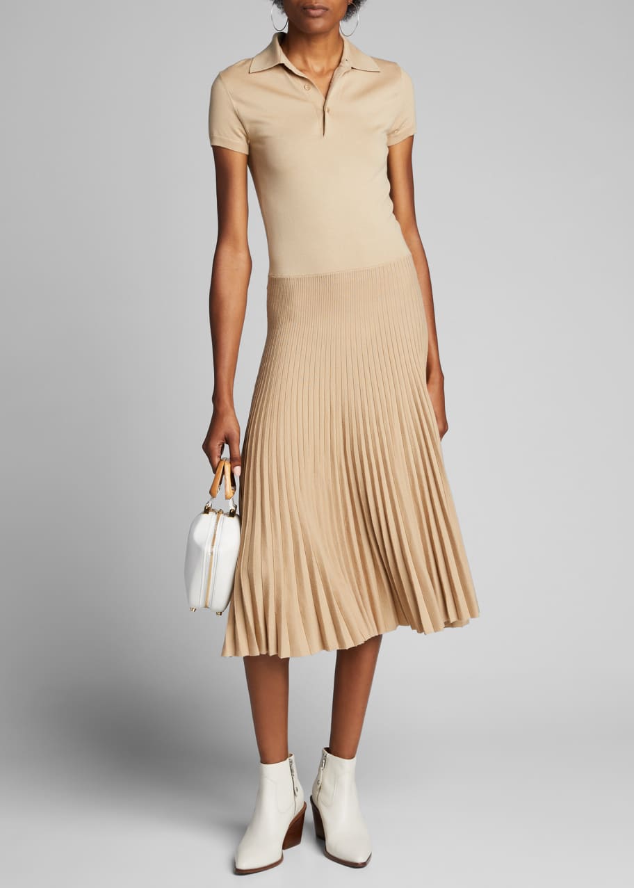 Ralph Lauren Collection Pleated Wool ShortSleeve Polo Dress Bergdorf