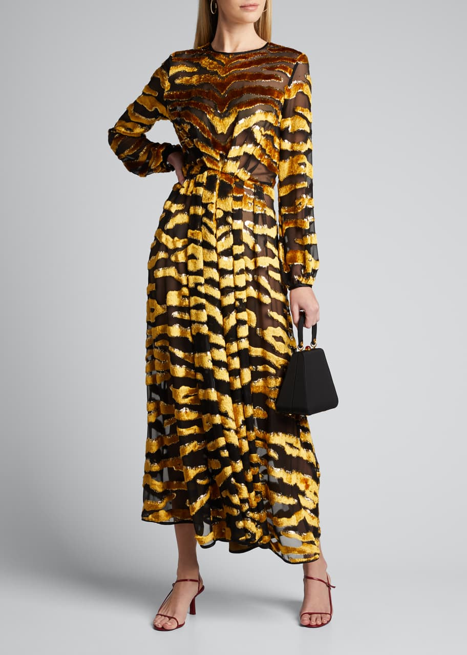 Adam Lippes Tiger-Striped Velvet Burnout Dress - Bergdorf Goodman