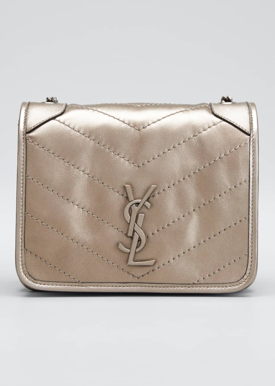 Saint Laurent Niki YSL Monogram Metallic Leather Wallet on Chain