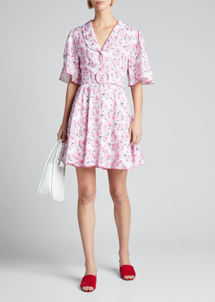 Gul Hurgel Floral Print Flutter Sleeve Short Dress With Full Skirt Bergdorf Goodman