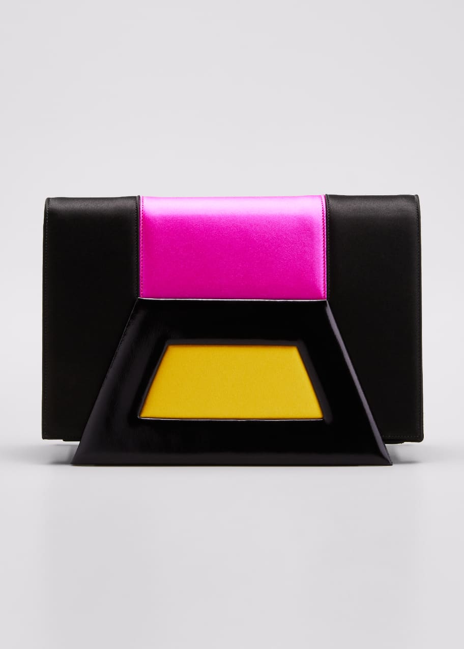 Image 1 of 1: Paola Colorblock Leather & Satin Clutch Bag