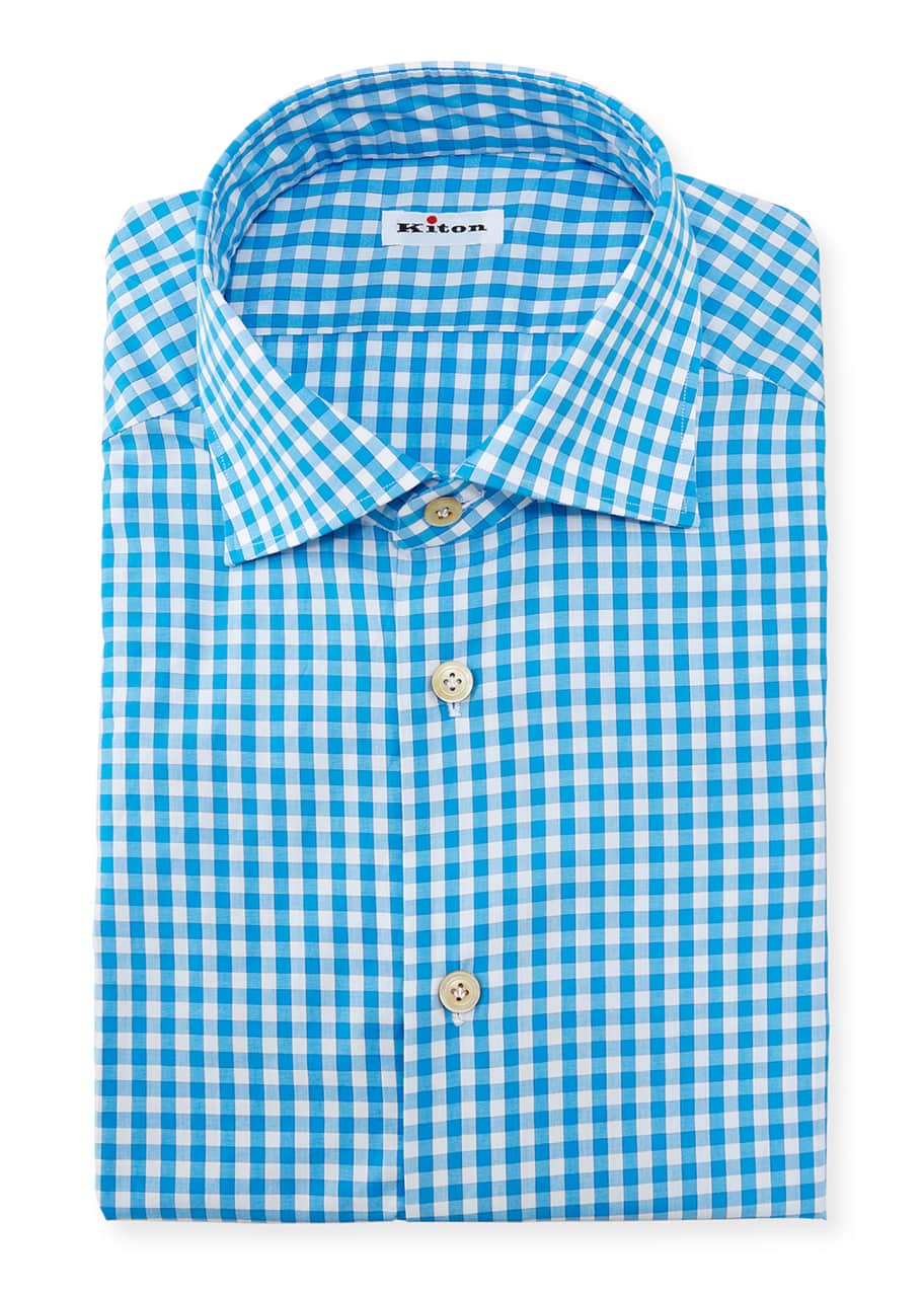 Kiton Men's Gingham Check Dress Shirt Bergdorf Goodman