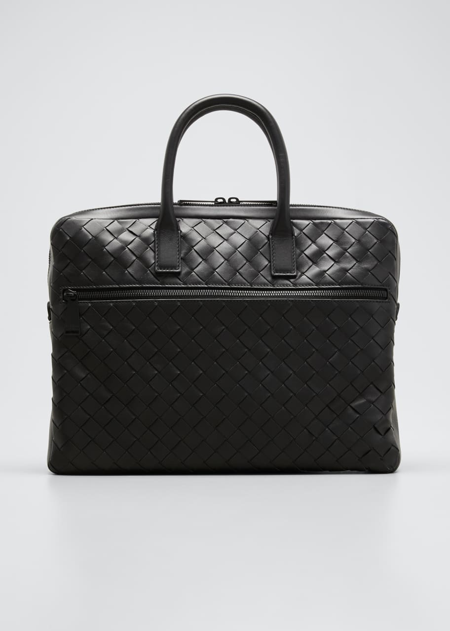 Image 1 of 1: Men's Borsa Large Woven Leather Briefcase
