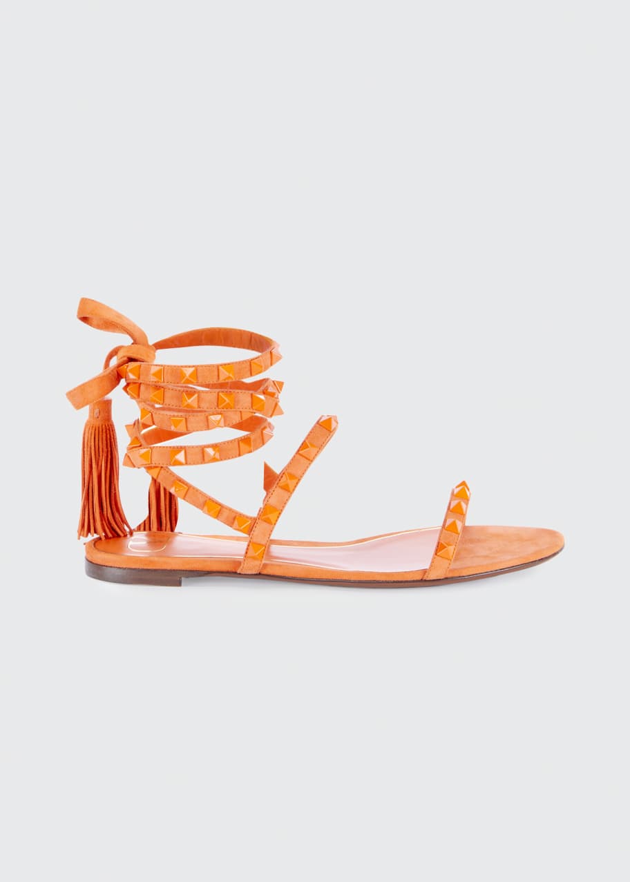 Valentino Garavani Suede Tassel Rockstud Flat Sandals - Bergdorf Goodman