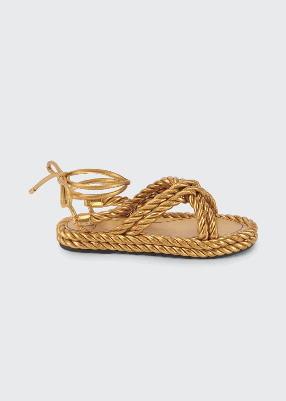 Image 1 of 1: The Rope Crisscross Flat Ankle-Wrap Sandals