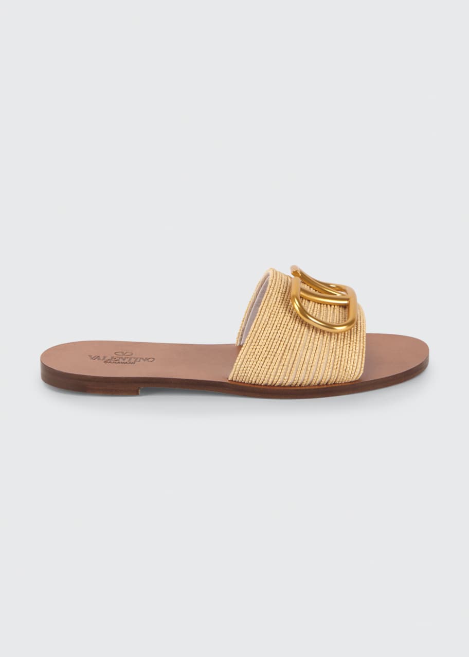 Image 1 of 1: VLogo Flat Raffia Slide Sandals