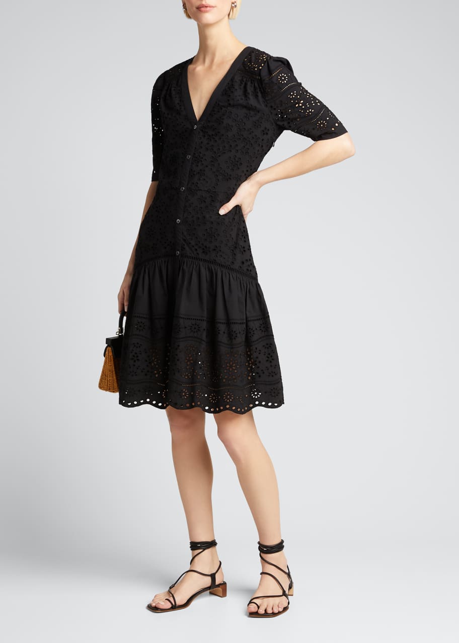 Image 1 of 1: Eve Button-Front Eyelet Dress
