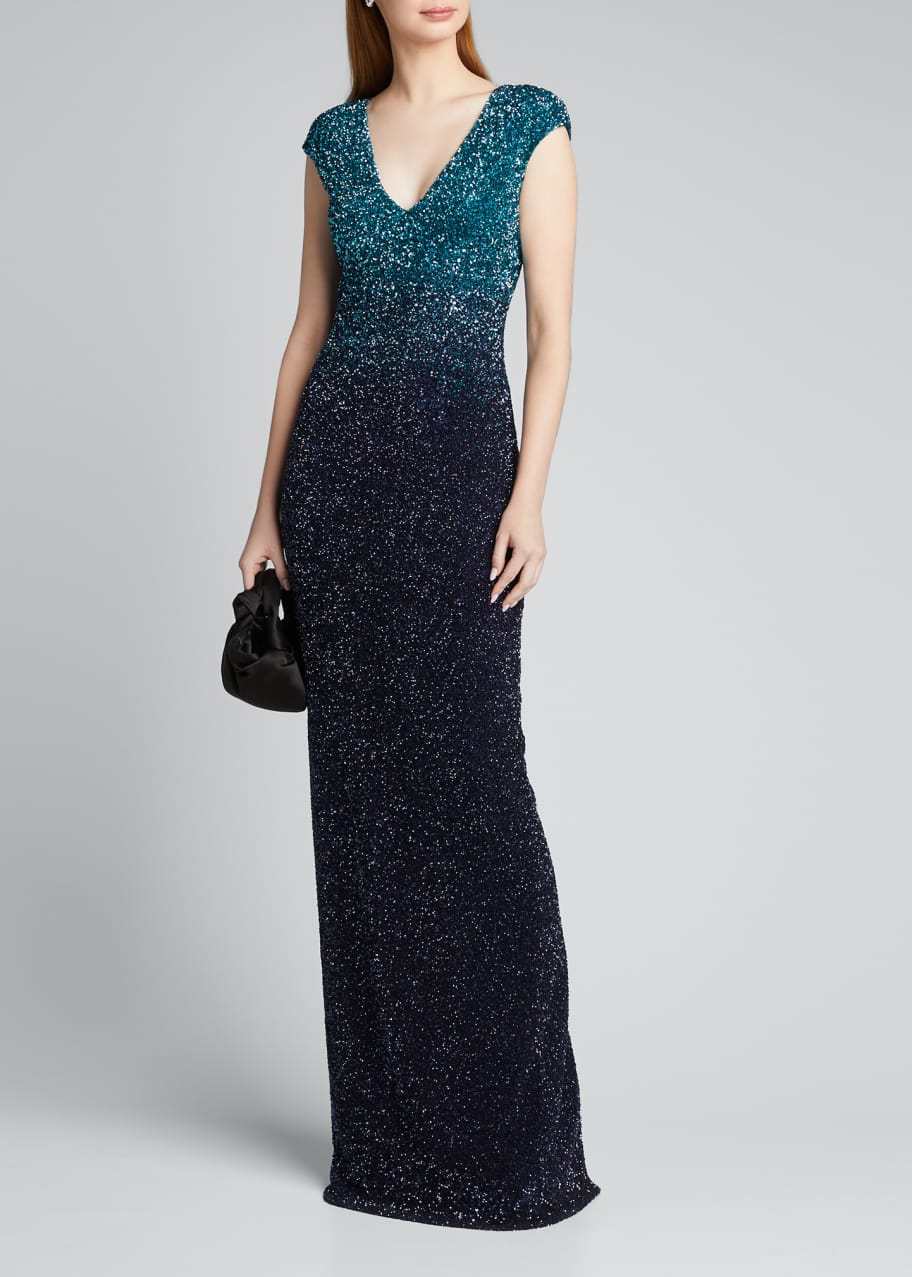pamella roland ombre sequin gown