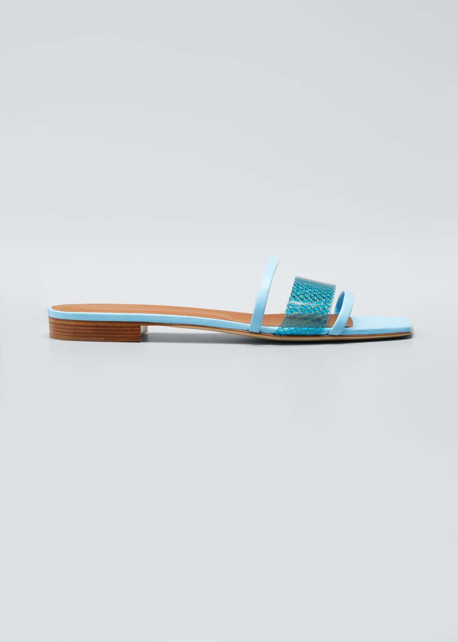 Malone Souliers Triple Strap Vinyl Flat Slide Sandals - Bergdorf Goodman