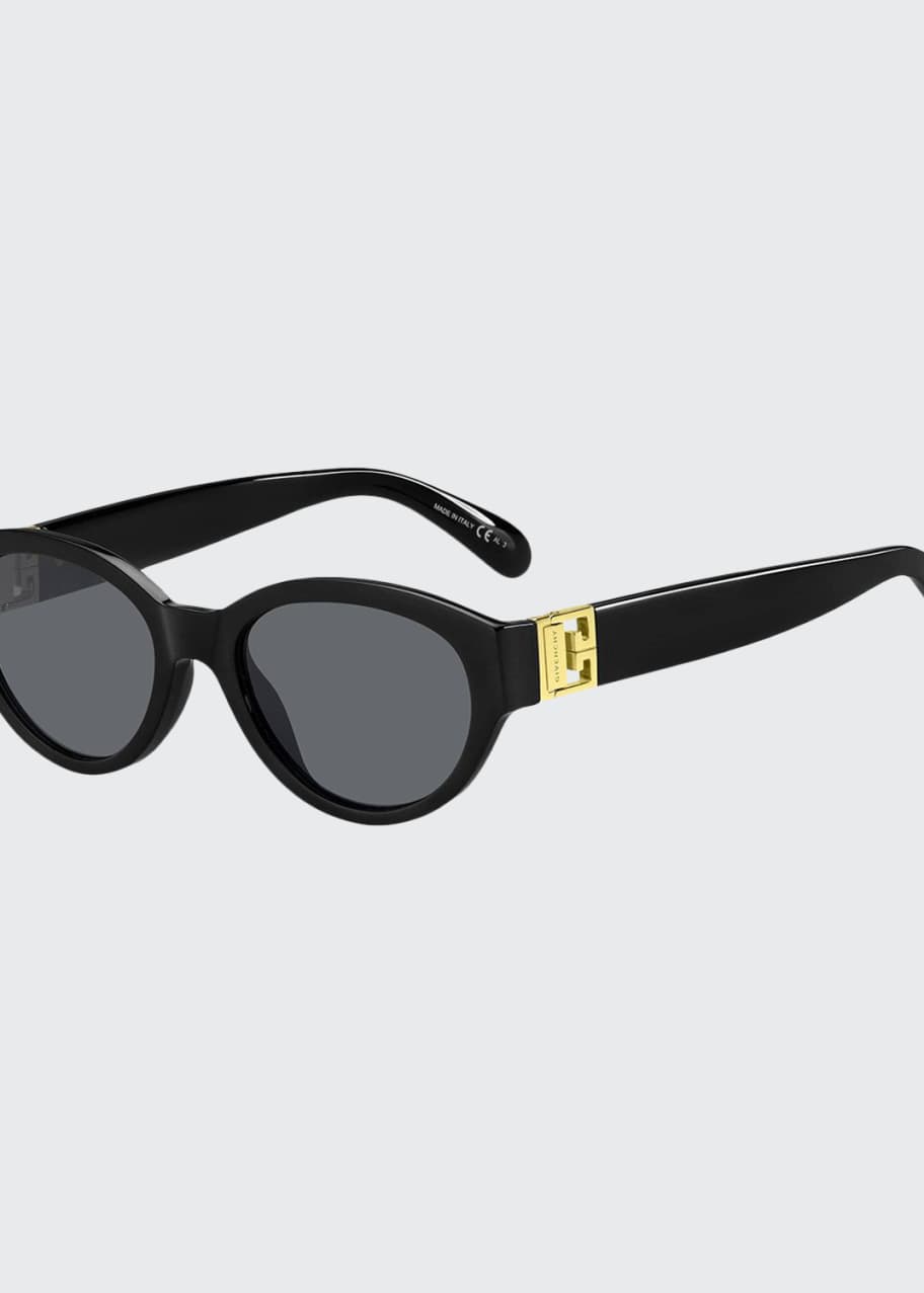 Image 1 of 1: Oval Acetate Sunglasses w/ Metal Logo Hinges