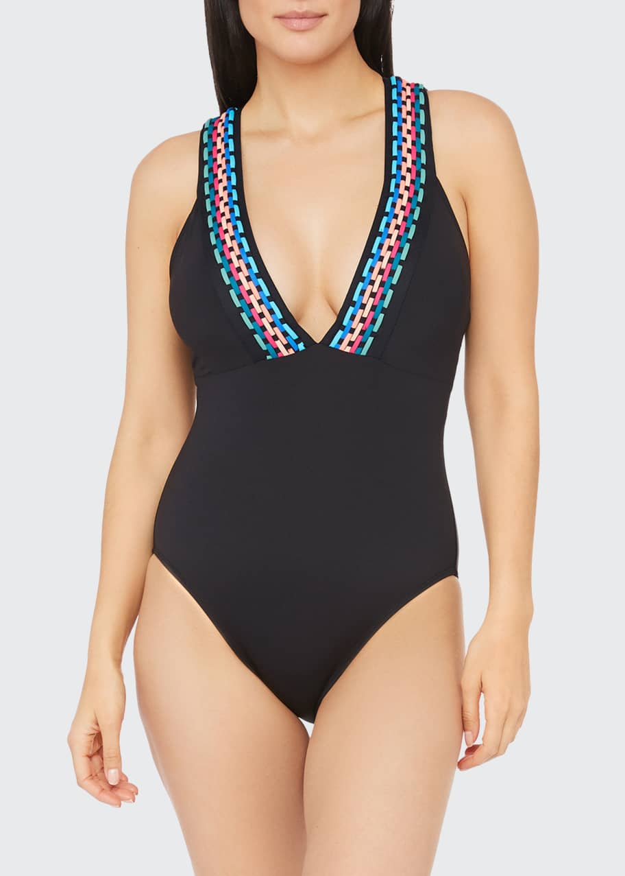 La Blanca Macrame Plunge OnePiece Swimsuit Bergdorf Goodman