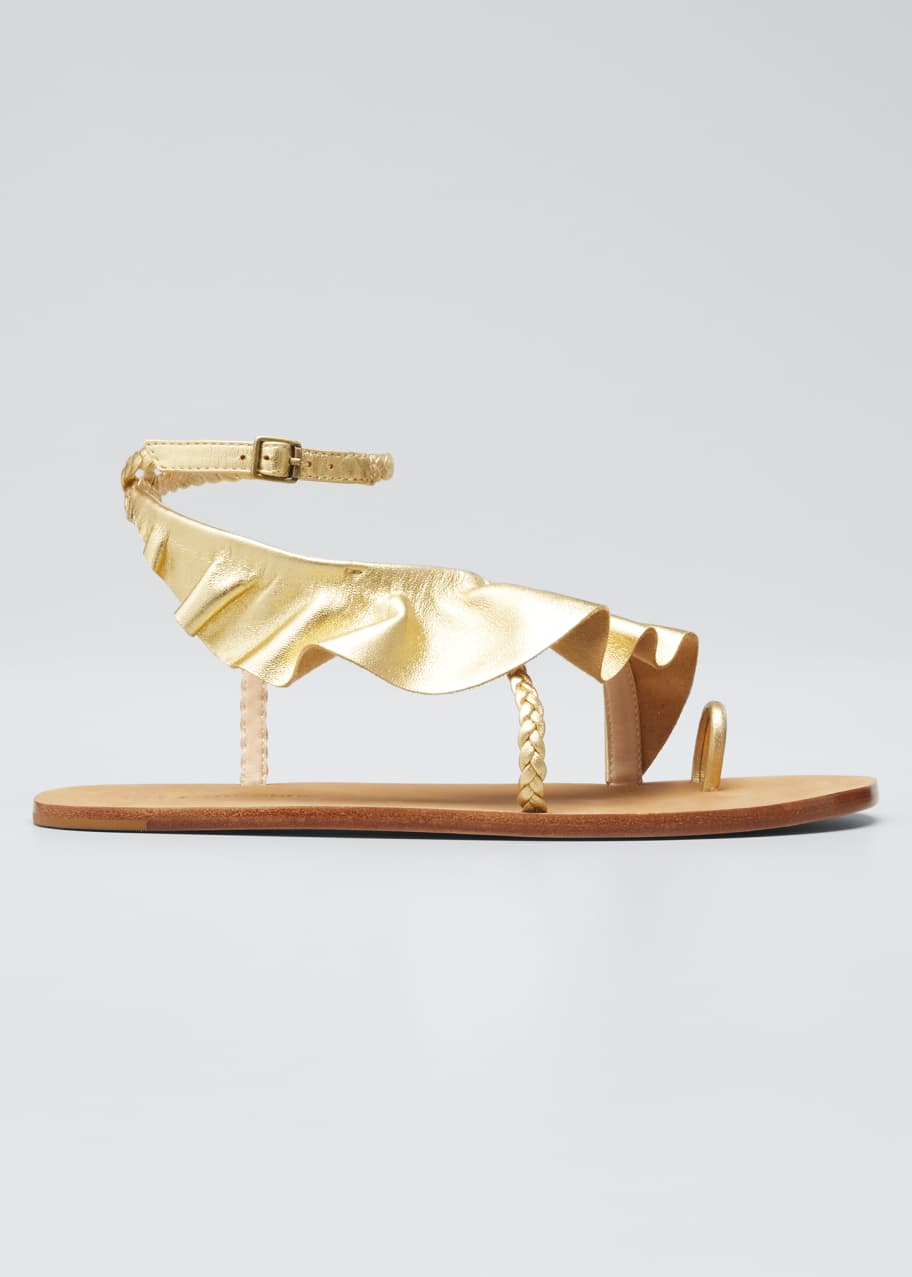 Ulla Johnson Daria Metallic Ruffle Ankle Strap Sandals Bergdorf