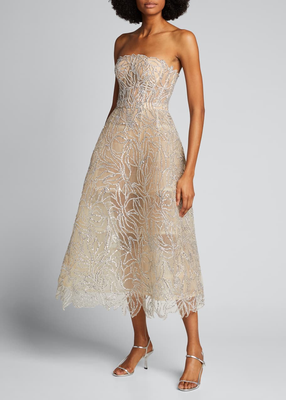 Image 1 of 1: Strapless Beaded Embroidered A-Line Dress