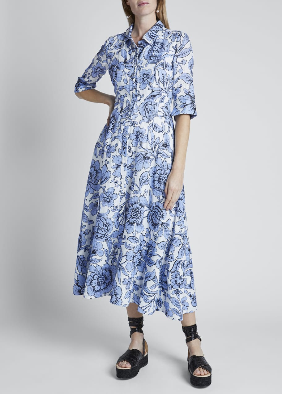 Image 1 of 1: Floral Print 3/4-Sleeve Midi Dress