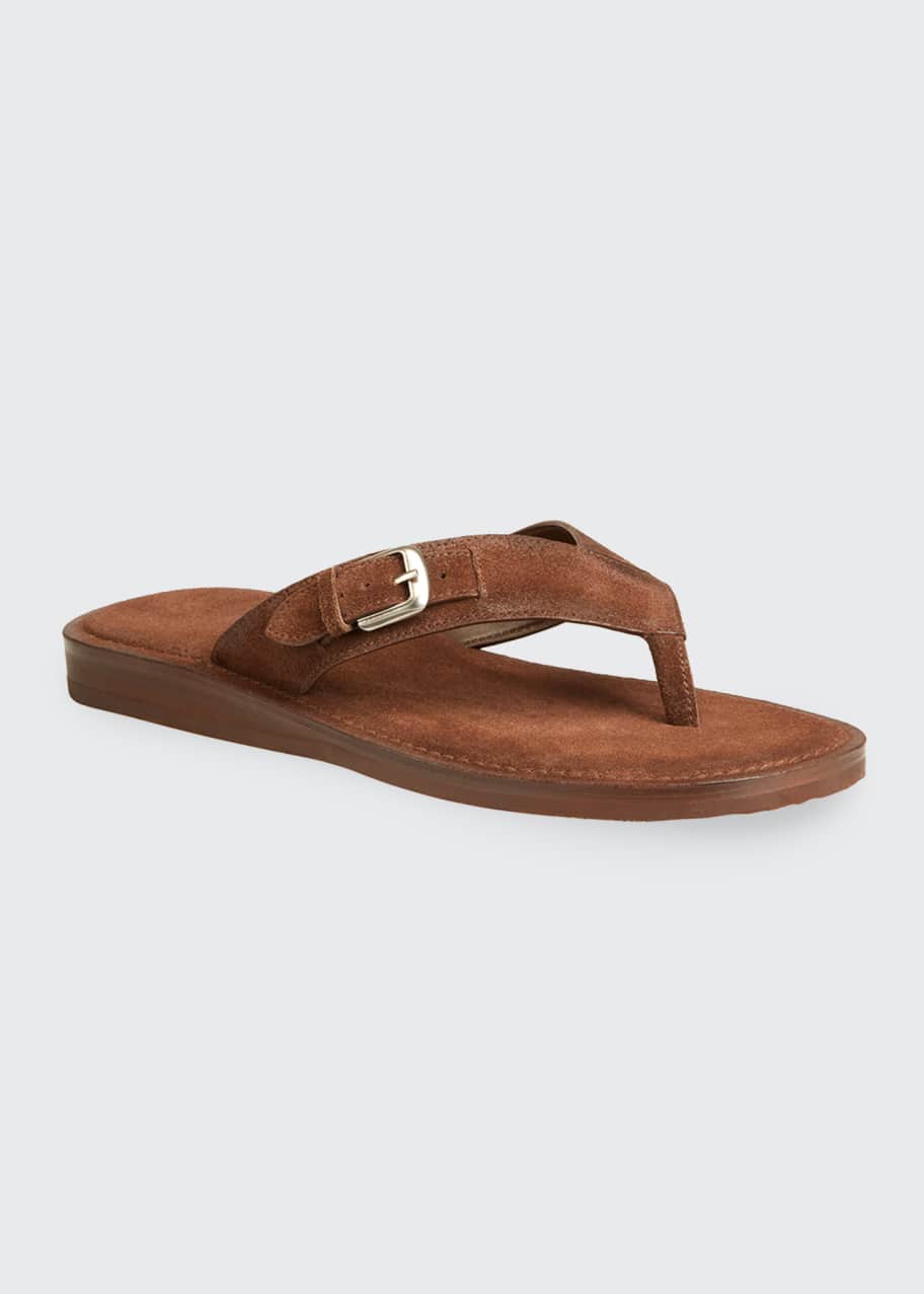 John Varvatos Men S Havana Suede Buckle Thong Sandals Bergdorf Goodman