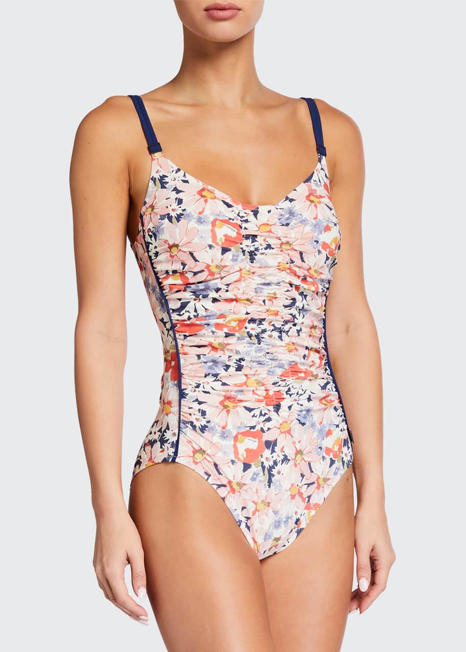 Shan Kyoto Floral Ruffle Bandeau One Piece Swimsuit Bergdorf Goodman