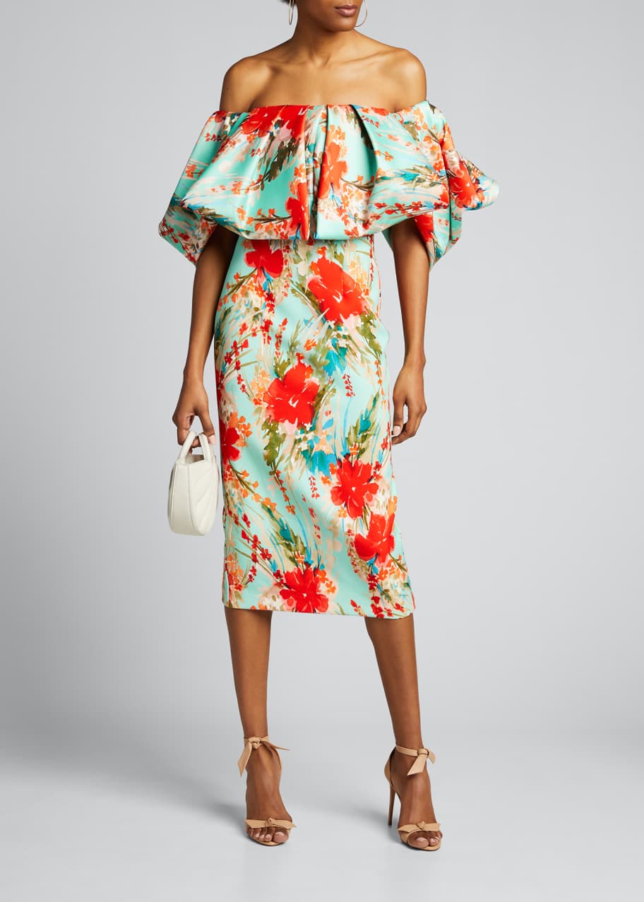 Badgley Mischka Collection Floral Off The Shoulder Puff Sleeve Sheath Dress Bergdorf Goodman 