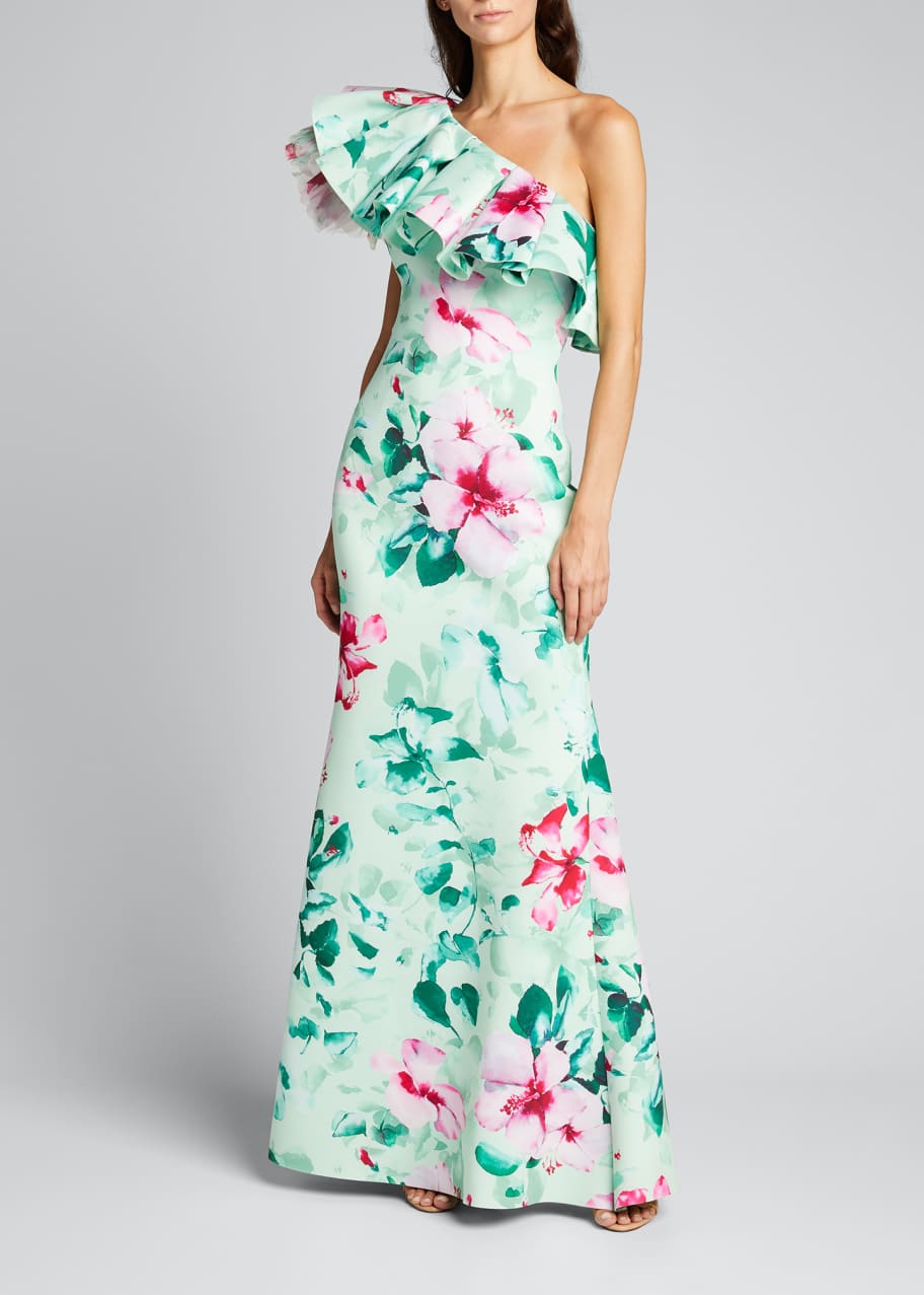 badgley mischka floral high low gown