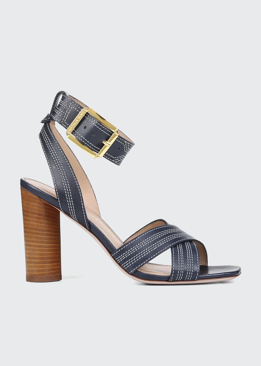Veronica Beard Kresby Leather Ankle-Strap Sandals - Bergdorf Goodman