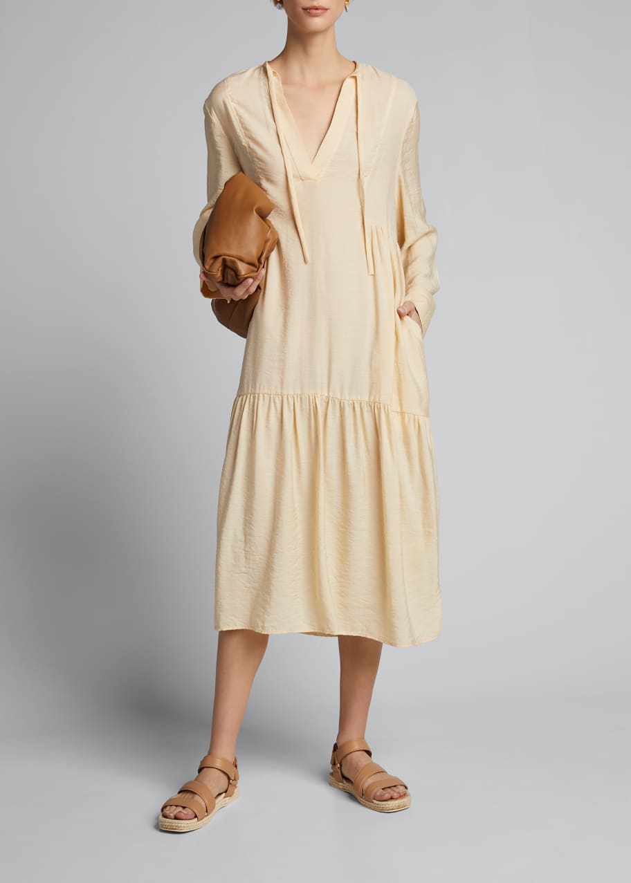 Vince Tiered Long-Sleeve Midi Dress