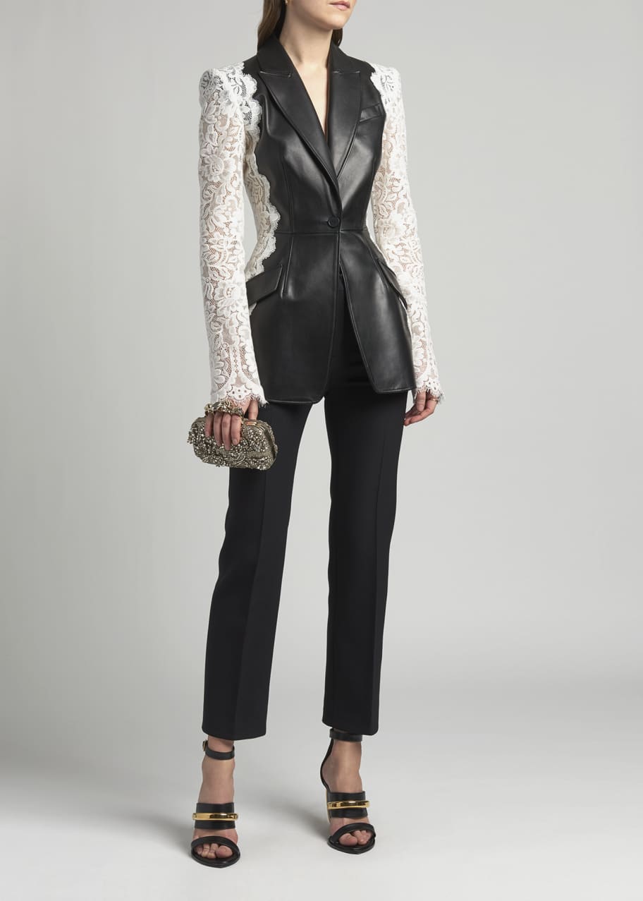 Leather Jacket with Lace Sleeves
