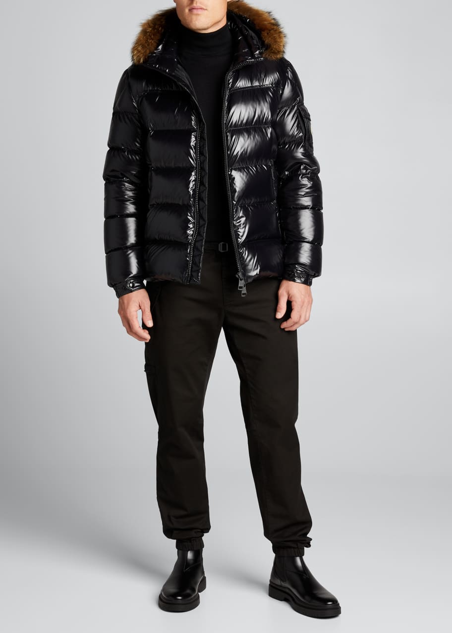 Moncler Men's Marque Shiny Quilted Puffer Jacket w/ Fur Hood - Bergdorf ...