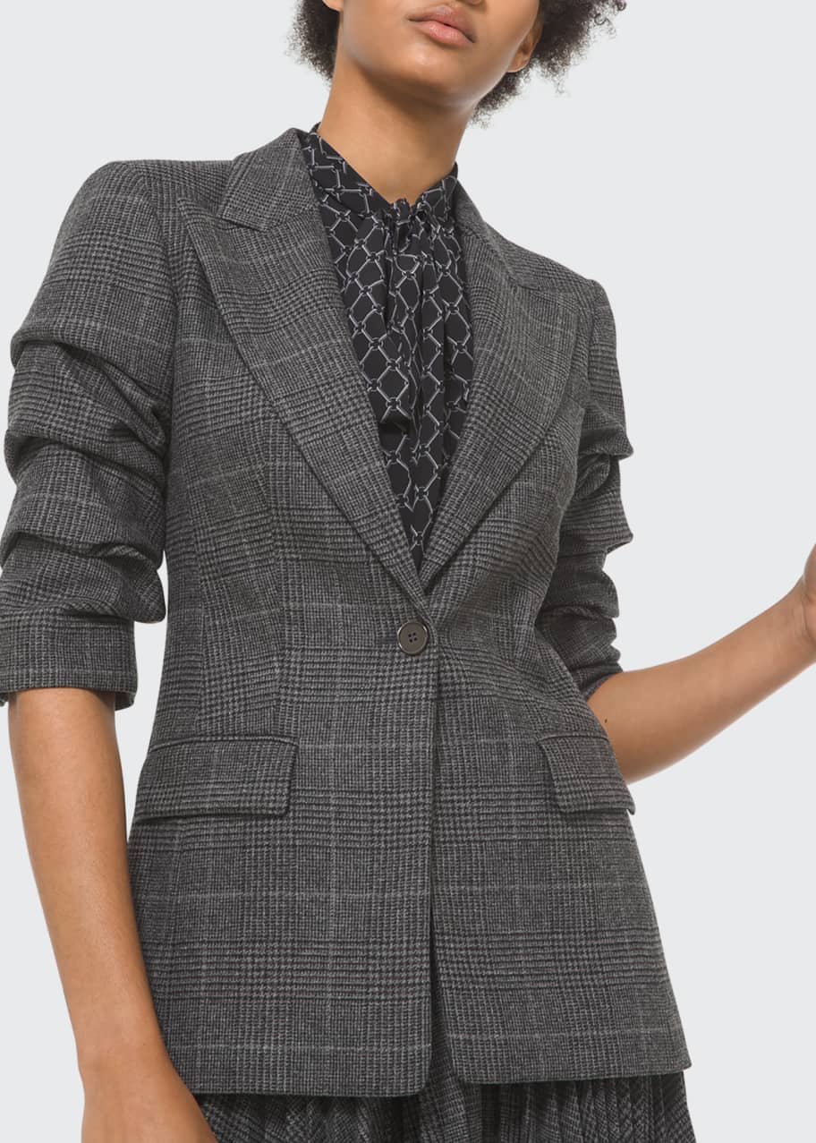 Michael Kors Collection Crushed-Sleeve Houndstooth Check Wool Blazer ...