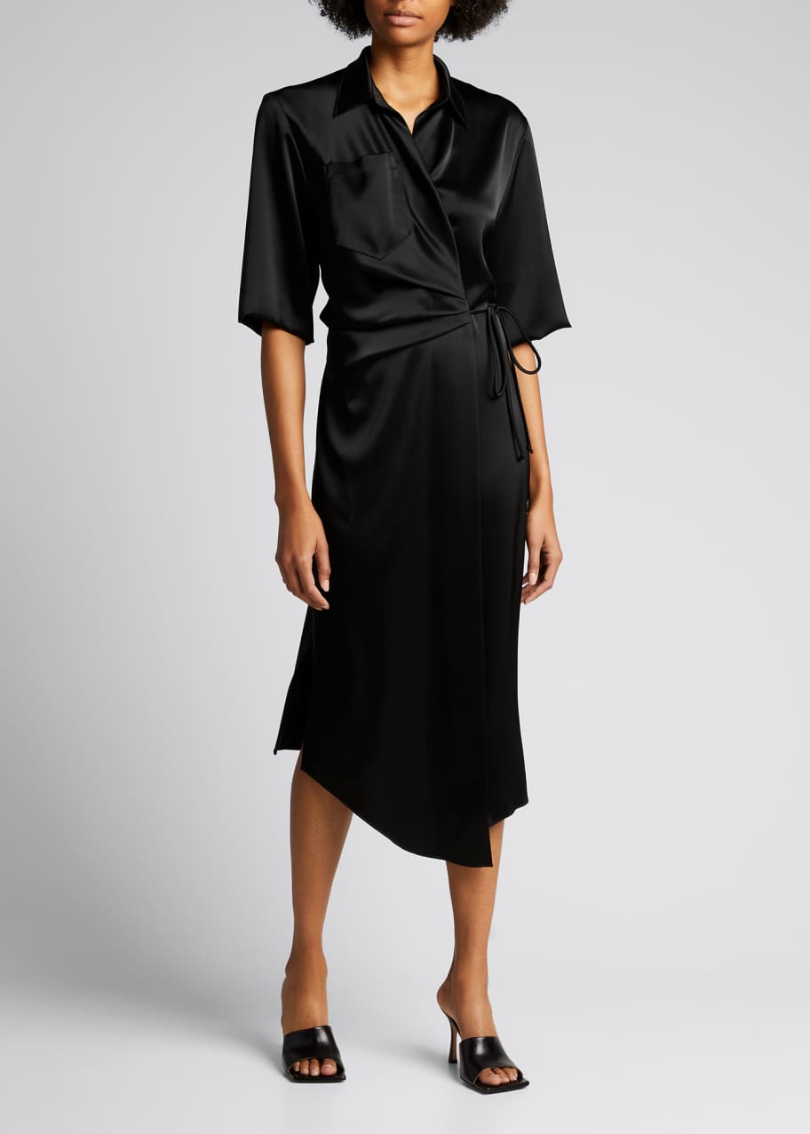Nanushka Lais Half-Sleeve Satin Midi Wrap Dress - Bergdorf Goodman