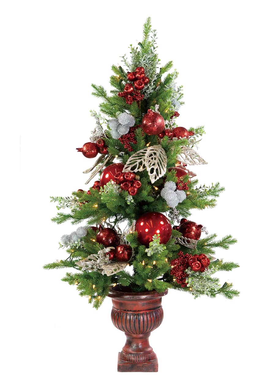 Winward 42" Red/Silver Iced Berry Holly Christmas Tree in Urn
