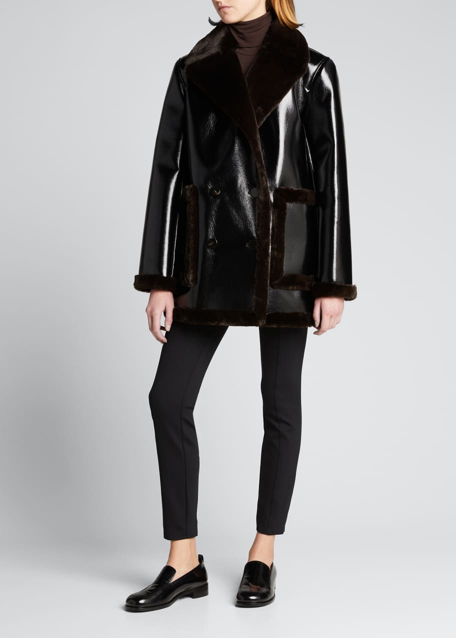 Theory Patent Faux-Leather Peacoat w/ Bonded Faux Shearling - Bergdorf ...
