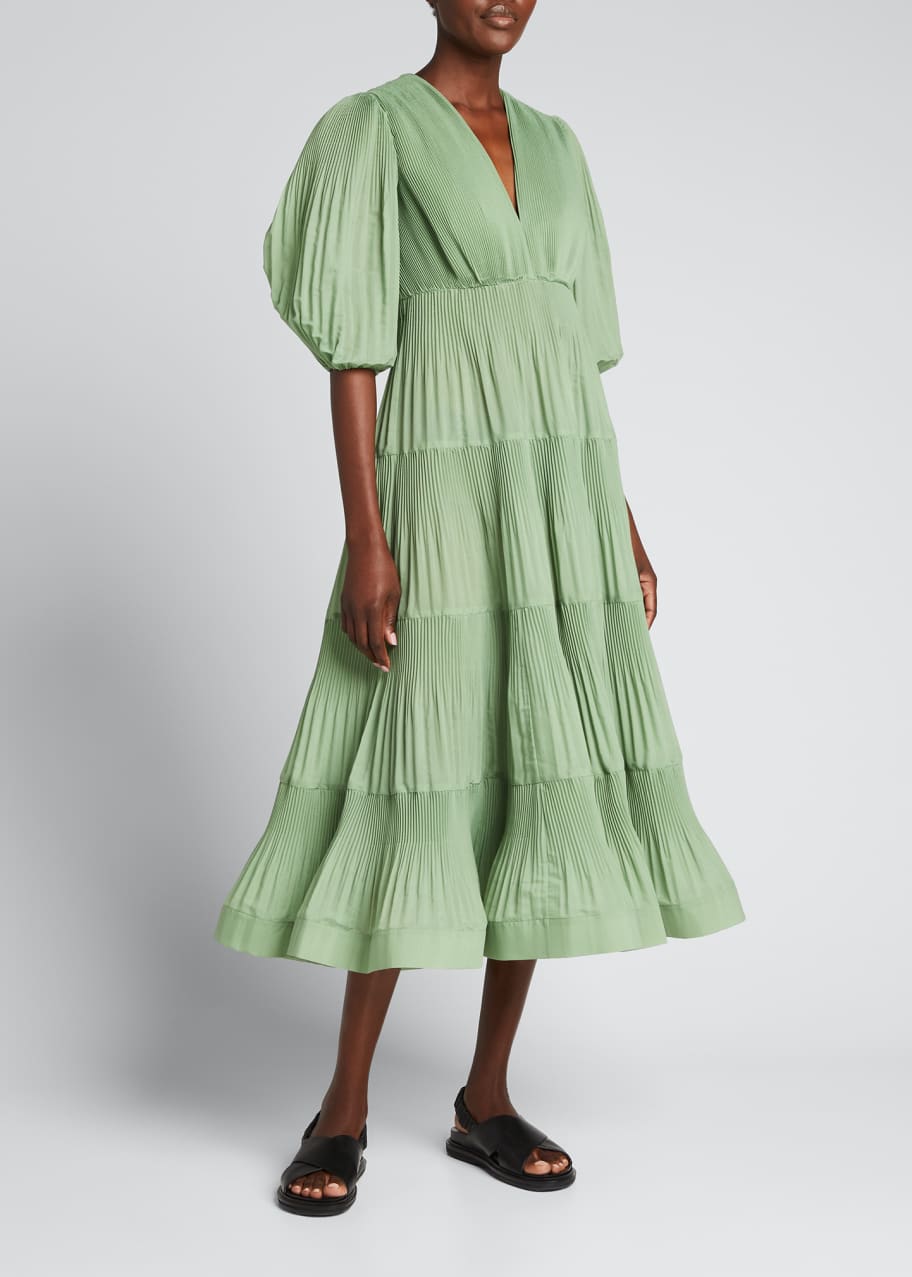 Zimmermann Pleated Puff-Sleeve Midi Dress - Bergdorf Goodman