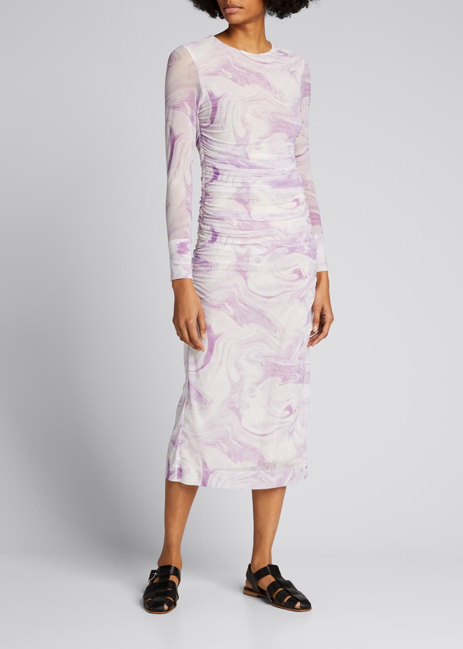 plus cream marble print ruched side midi skirt