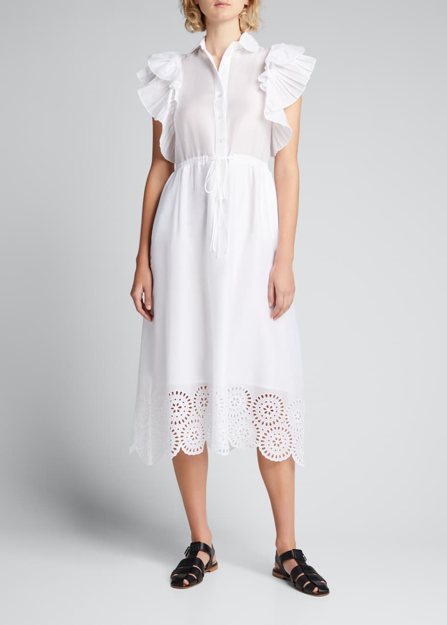 Evi Grintela Eyelet-Embroidered Hem Midi Drawstring Dress - Bergdorf Goodman