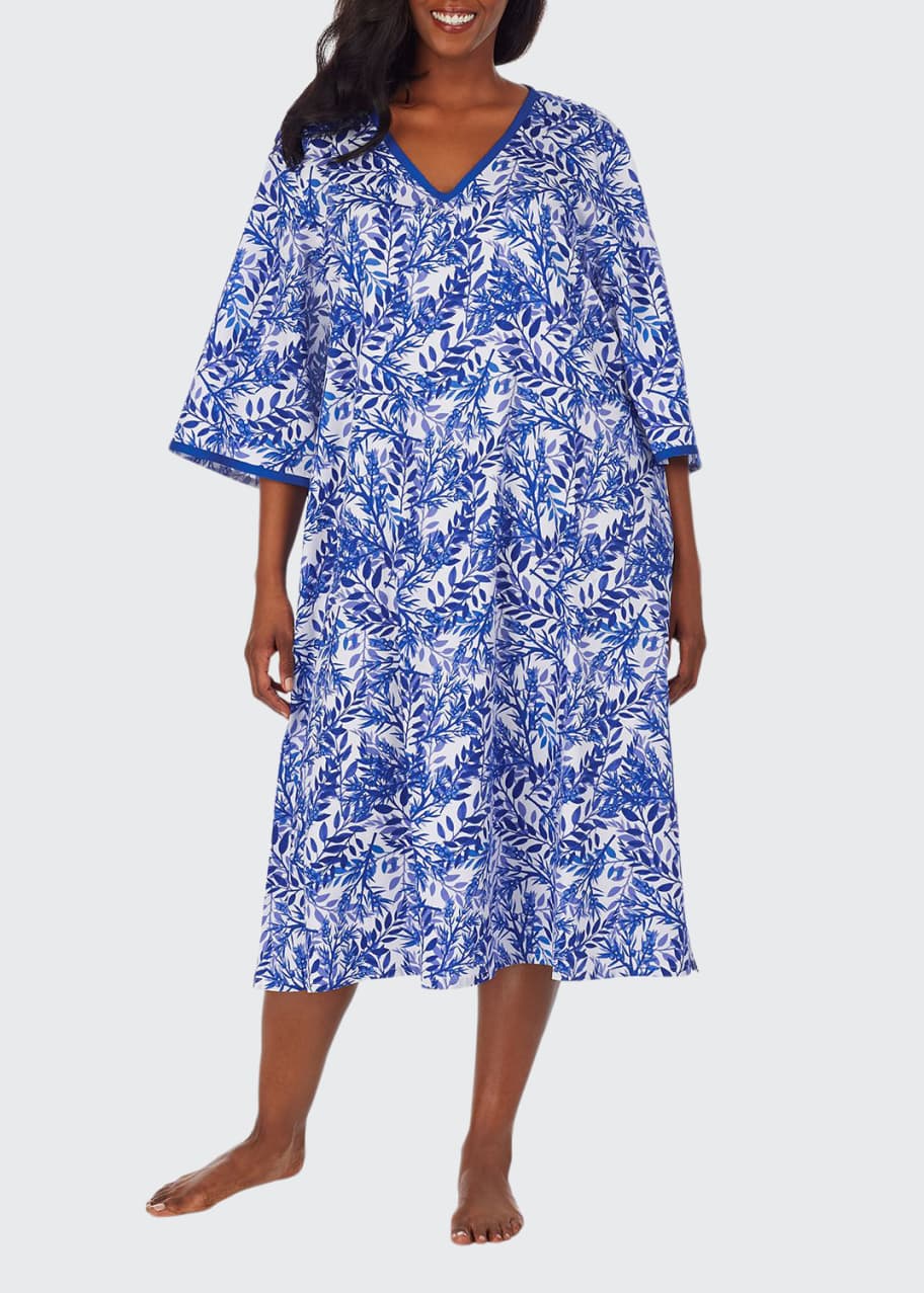 BedHead Pajamas Plus Size Leaf-Print Organic Cotton Caftan - Bergdorf ...
