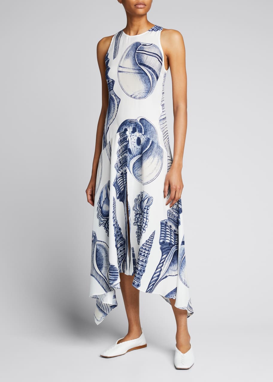 Seashell-Print Silk Midi Dress